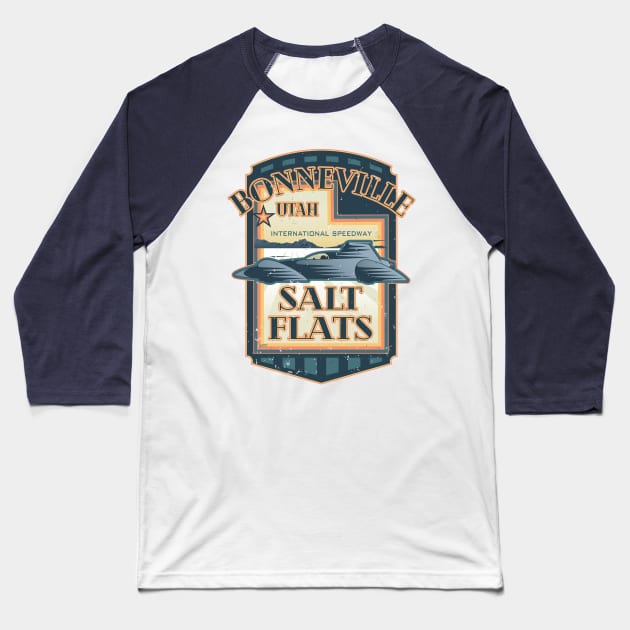 Bonneville Salt Flats International Speedway Vintage Retro Style Illustration Baseball T-Shirt by hobrath